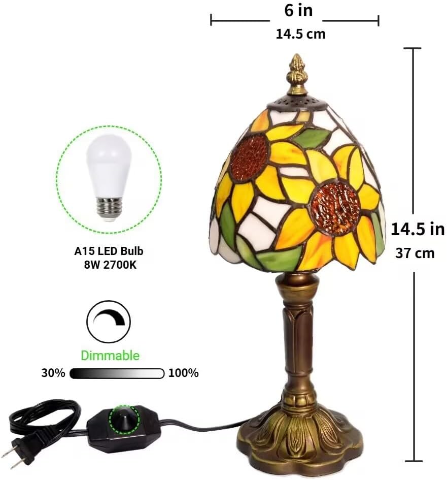 Sunflower Stained Glass Tiffany Small Table Lamp