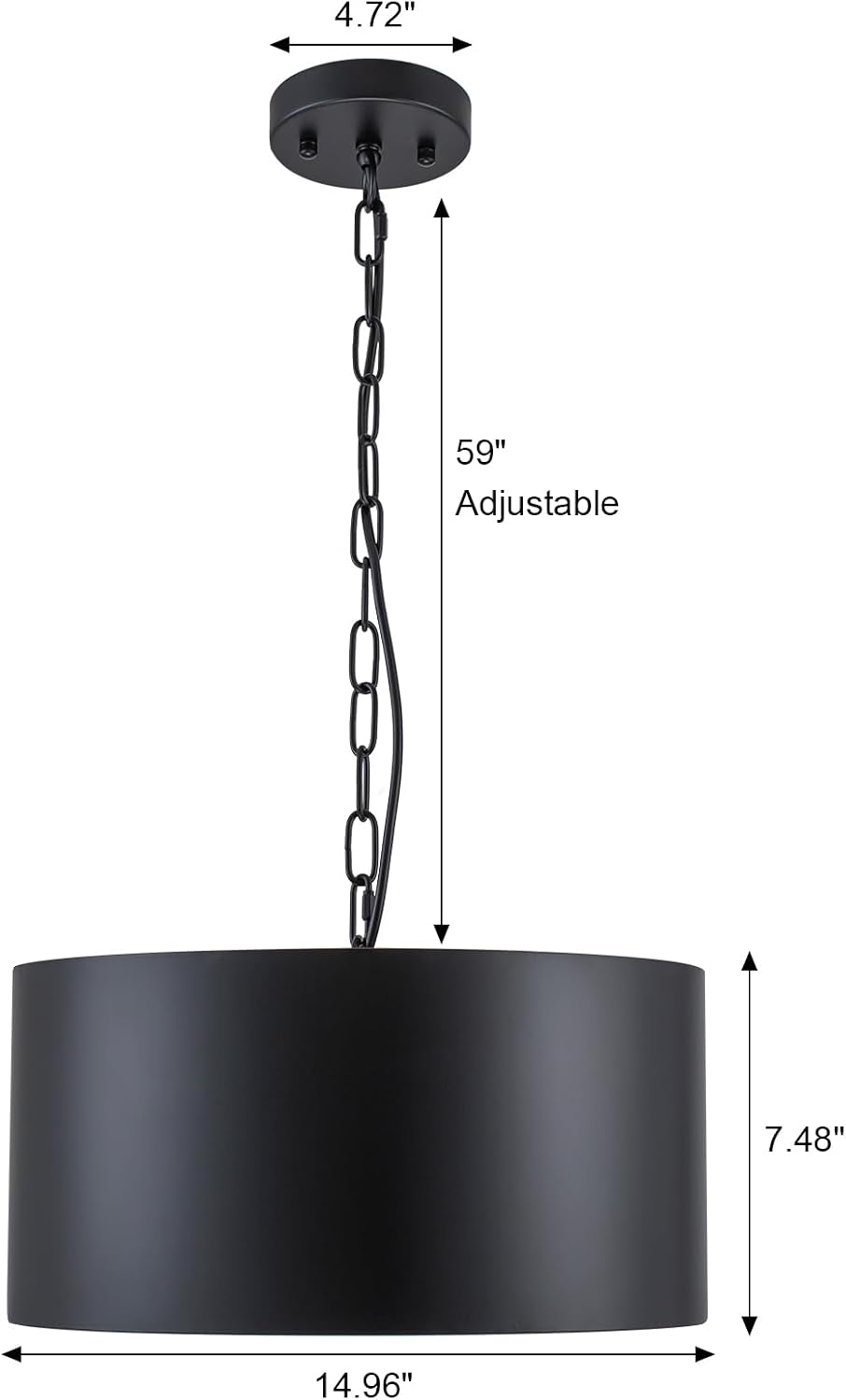 14.96" Black 3-Light Chain Drum Pendant Light