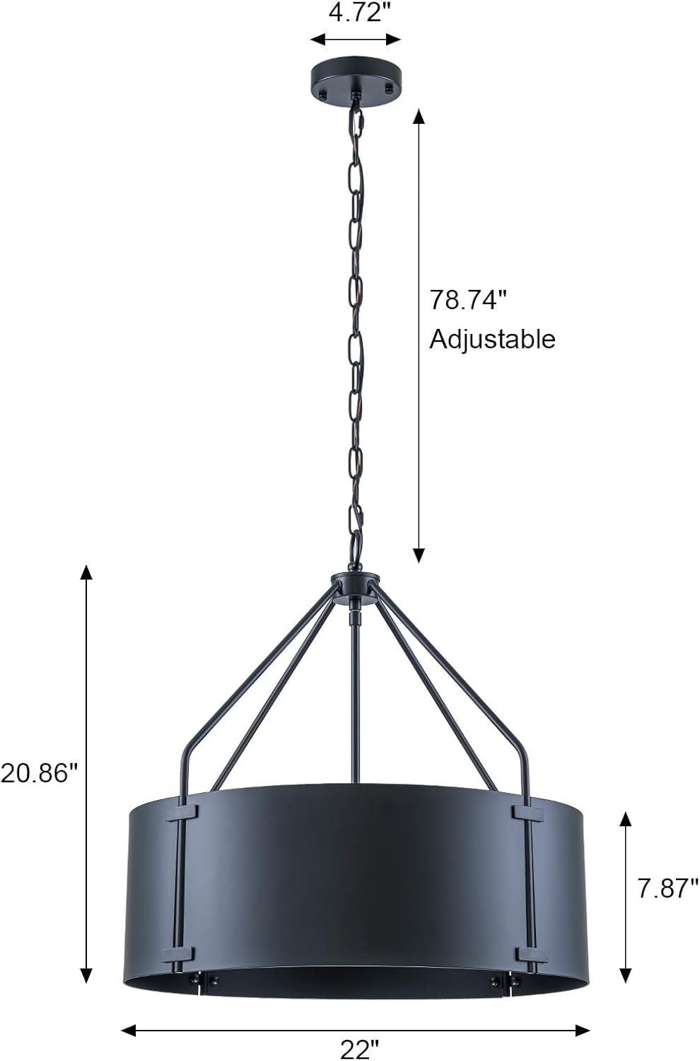 22" Black Metal Farmhouse Drum Chandelier