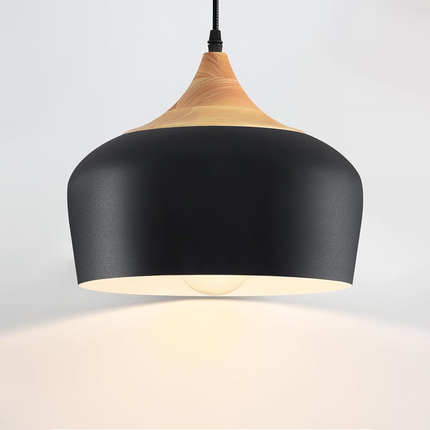 Black Wooden Dome Kitchen Pendant Light