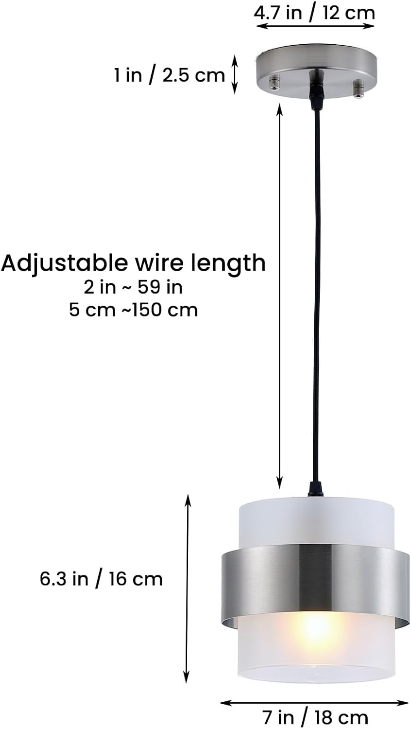 2 Pack Brushed Nickel Frosted Glass Mini Pendant Lights