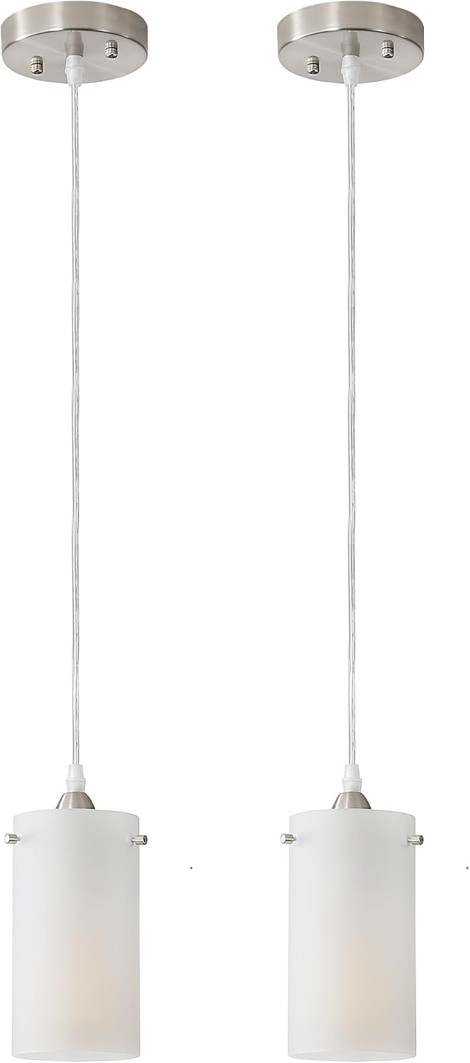 2 Pack Brushed Nickel Frosted Glass Mini Pendant Lights