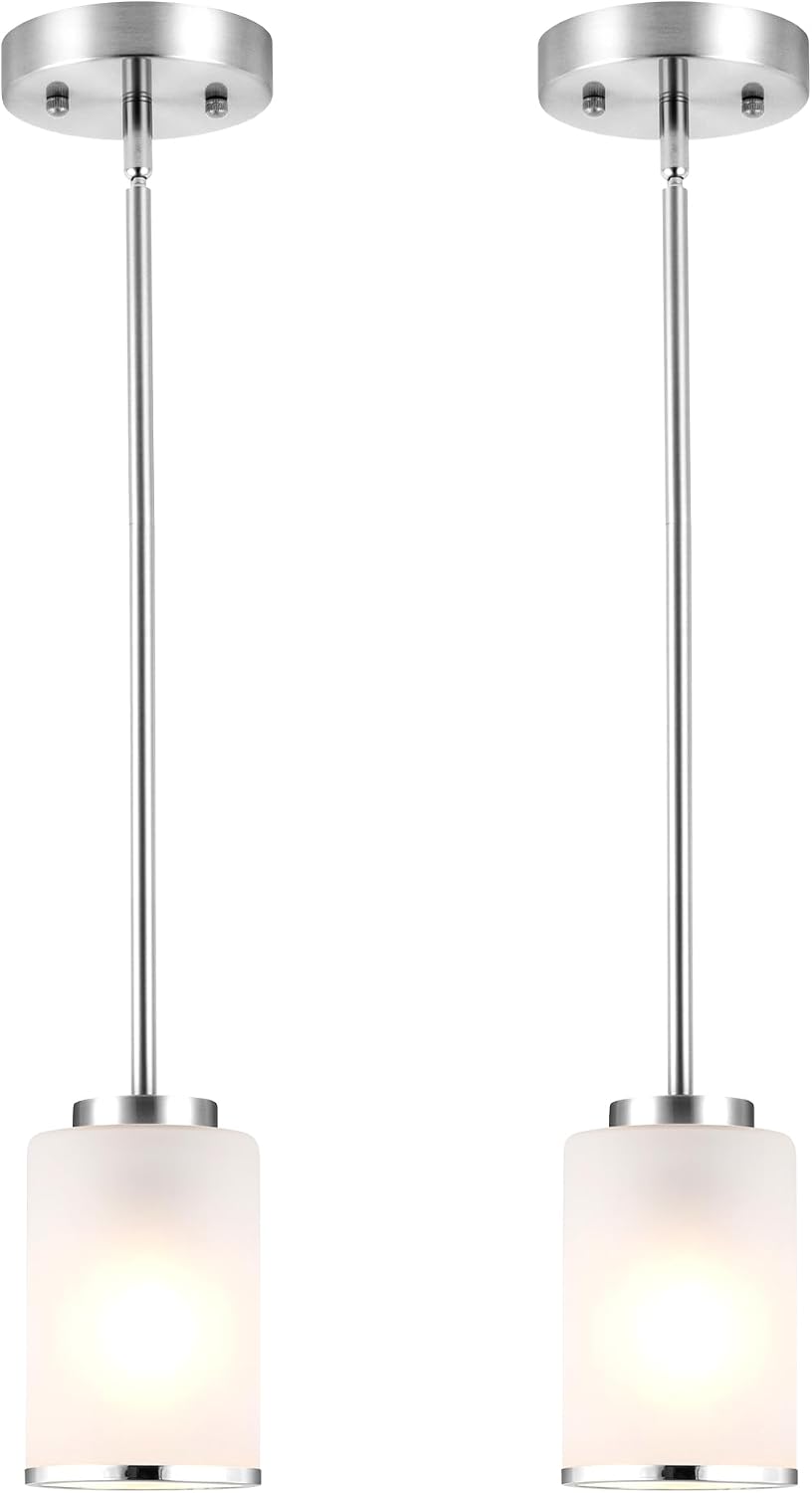 2-Pack Brushed Nickel Frosted Glass Pendant Lights