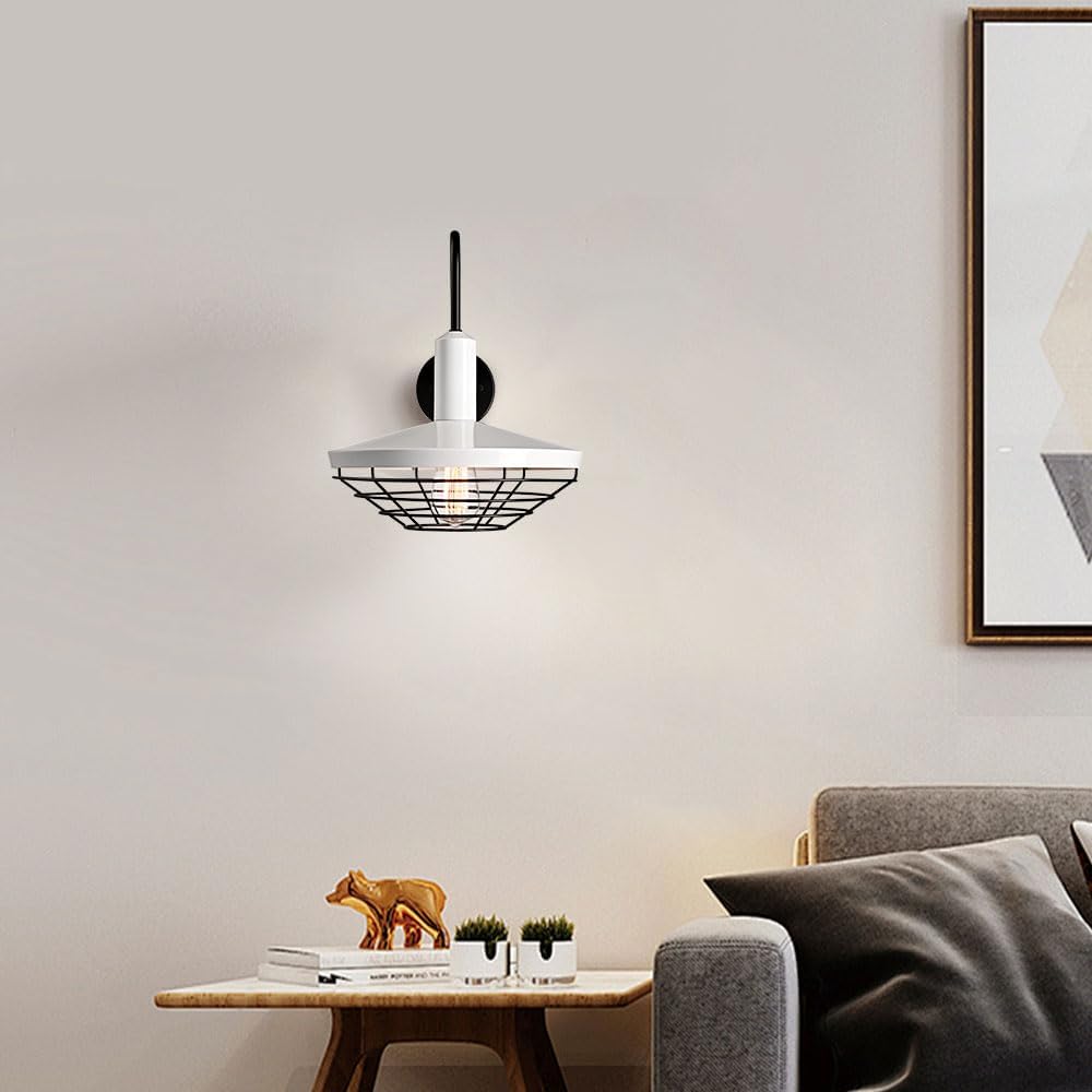 Black Cage Gooseneck White Barn Shade Farmhouse Wall Sconce