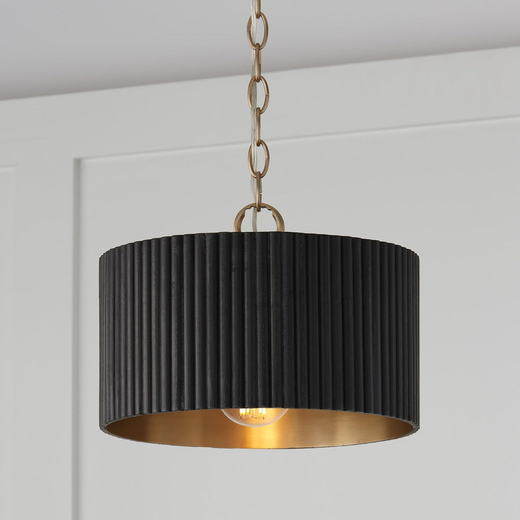 Black Wood Brass Convertible Drum Light
