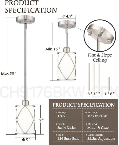2 Pack Frosted Glass Mini Kitchen Island Pendant Lights