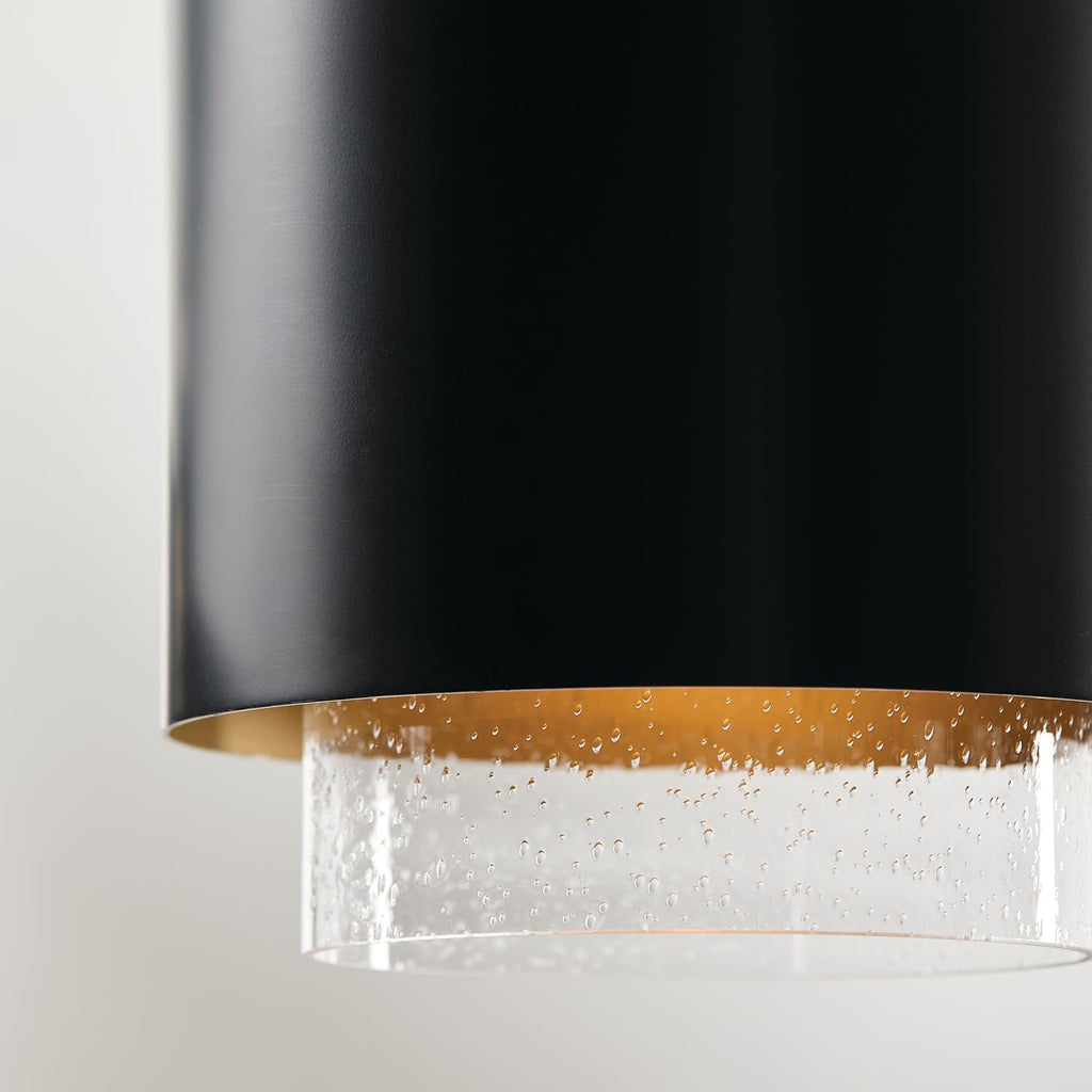 Matte Brass Black Seeded Glass Cylindrical Pendant Light