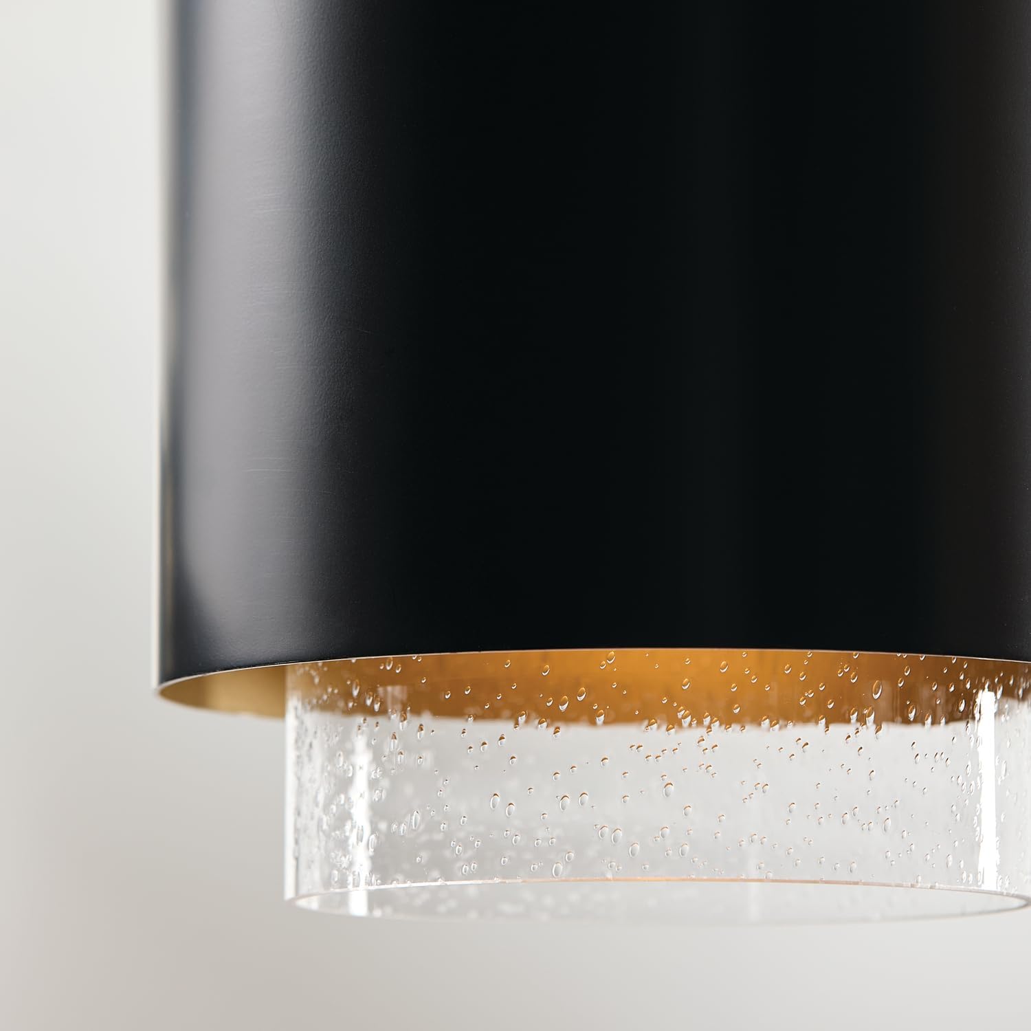 Matte Brass Black Seeded Glass Cylindrical Pendant Light