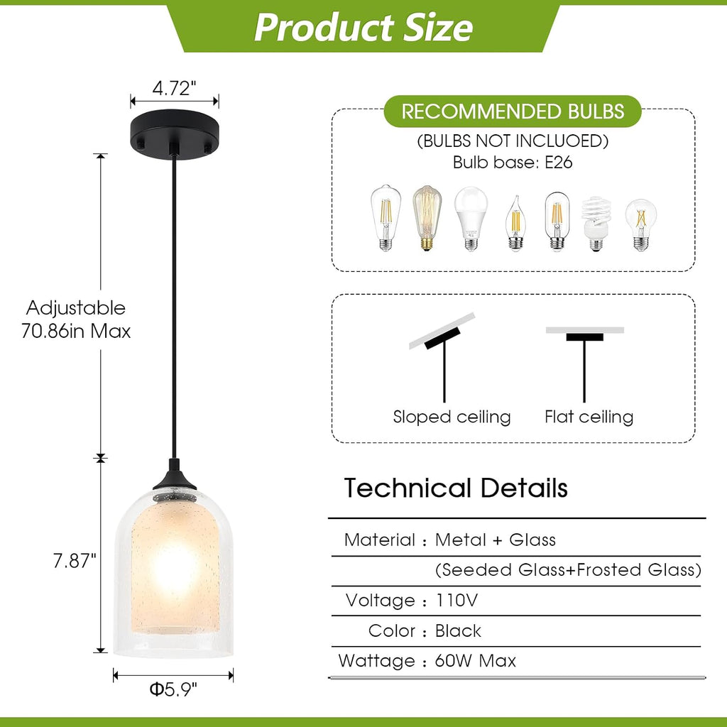 Black Cylinder Frosted Glass Mini Pendant Light
