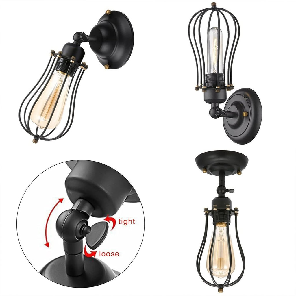 2 Pack Black Wire Cage Adjustable Industrial Wall Sconces