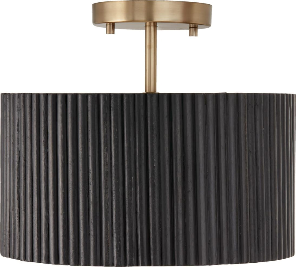 Black Wood Brass Convertible Drum Light