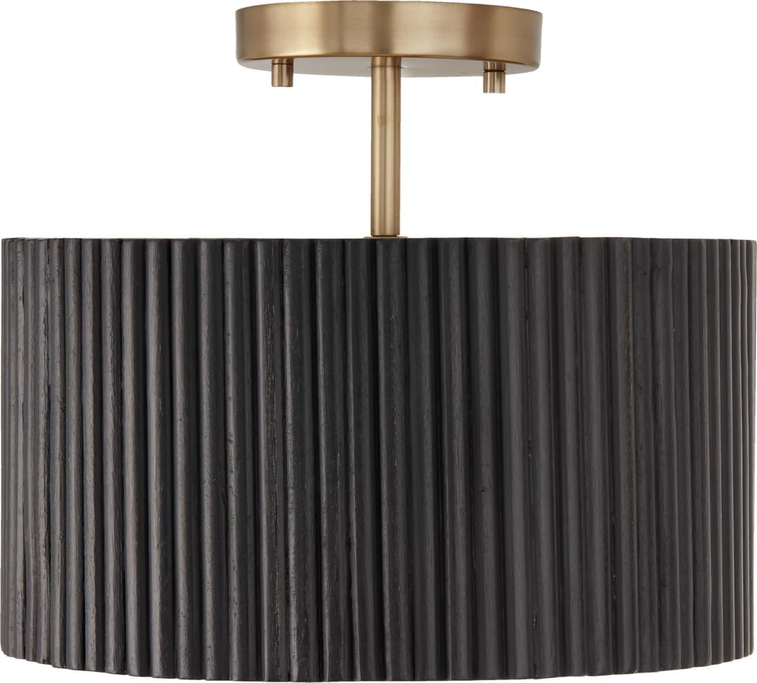 Black Wood Brass Convertible Drum Light