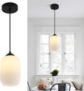 Black White Ribbed Glass Cylinder Pendant Light
