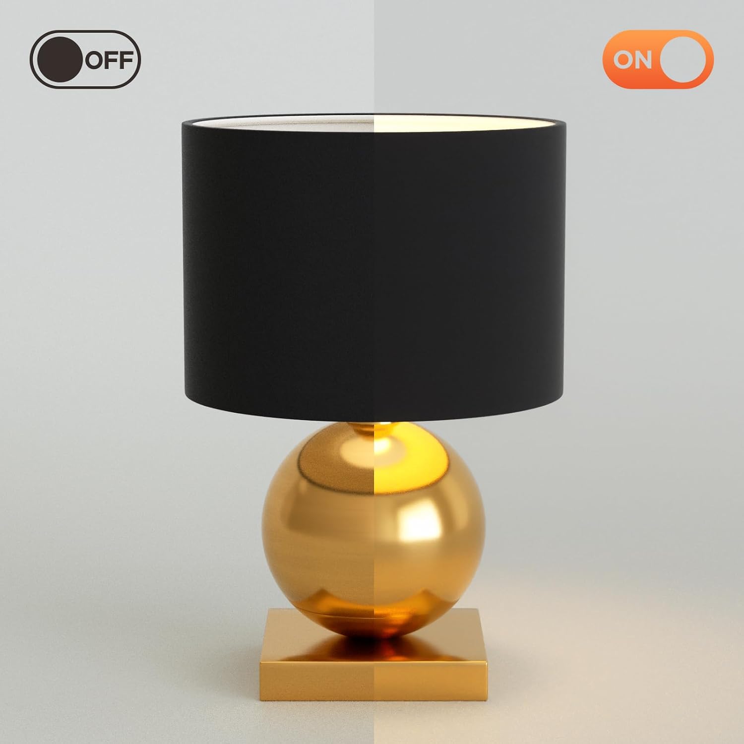Gold Ball Black Shade Mid Century Table Lamp