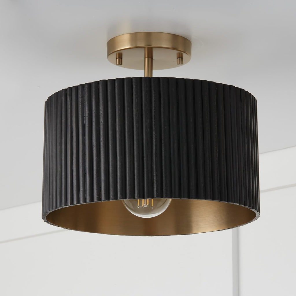 Black Wood Brass Convertible Drum Light