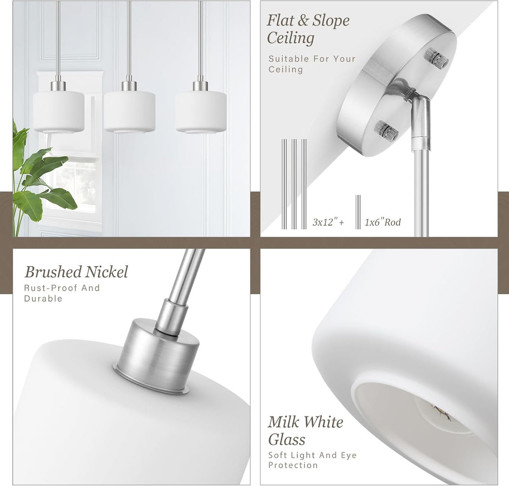 2-Pack Brushed Nickel Milk Glass Pendant Lights