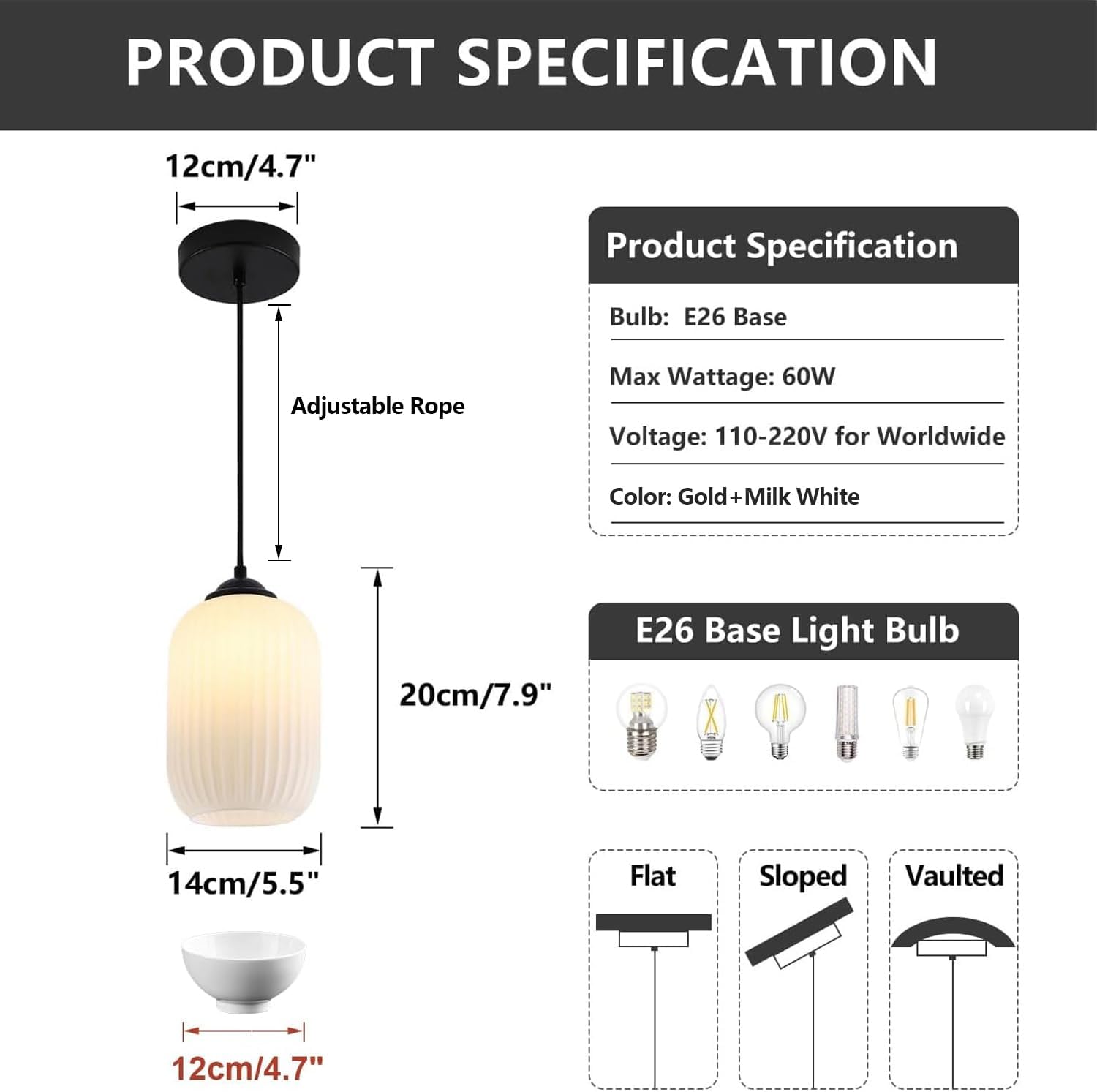 Black White Ribbed Glass Cylinder Pendant Light