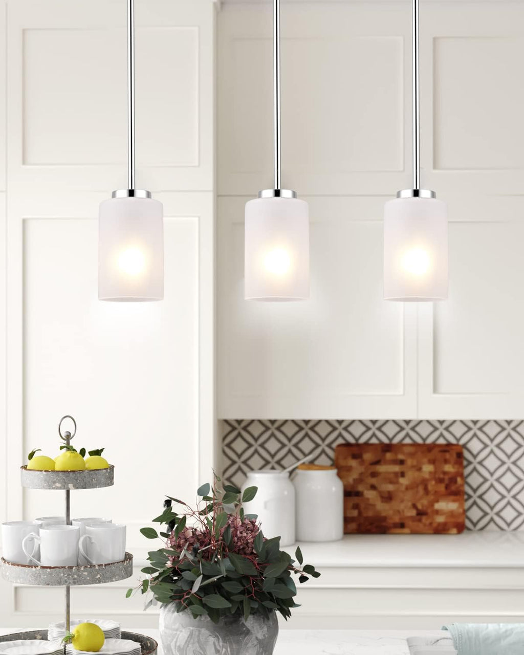 2-Pack Brushed Nickel Frosted Glass Mini Pendant Lights