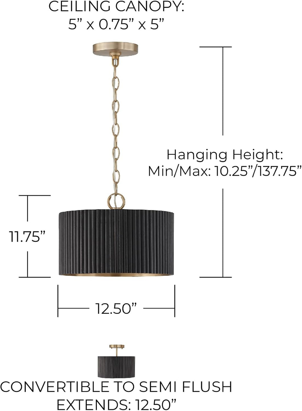 Black Wood Brass Convertible Drum Light