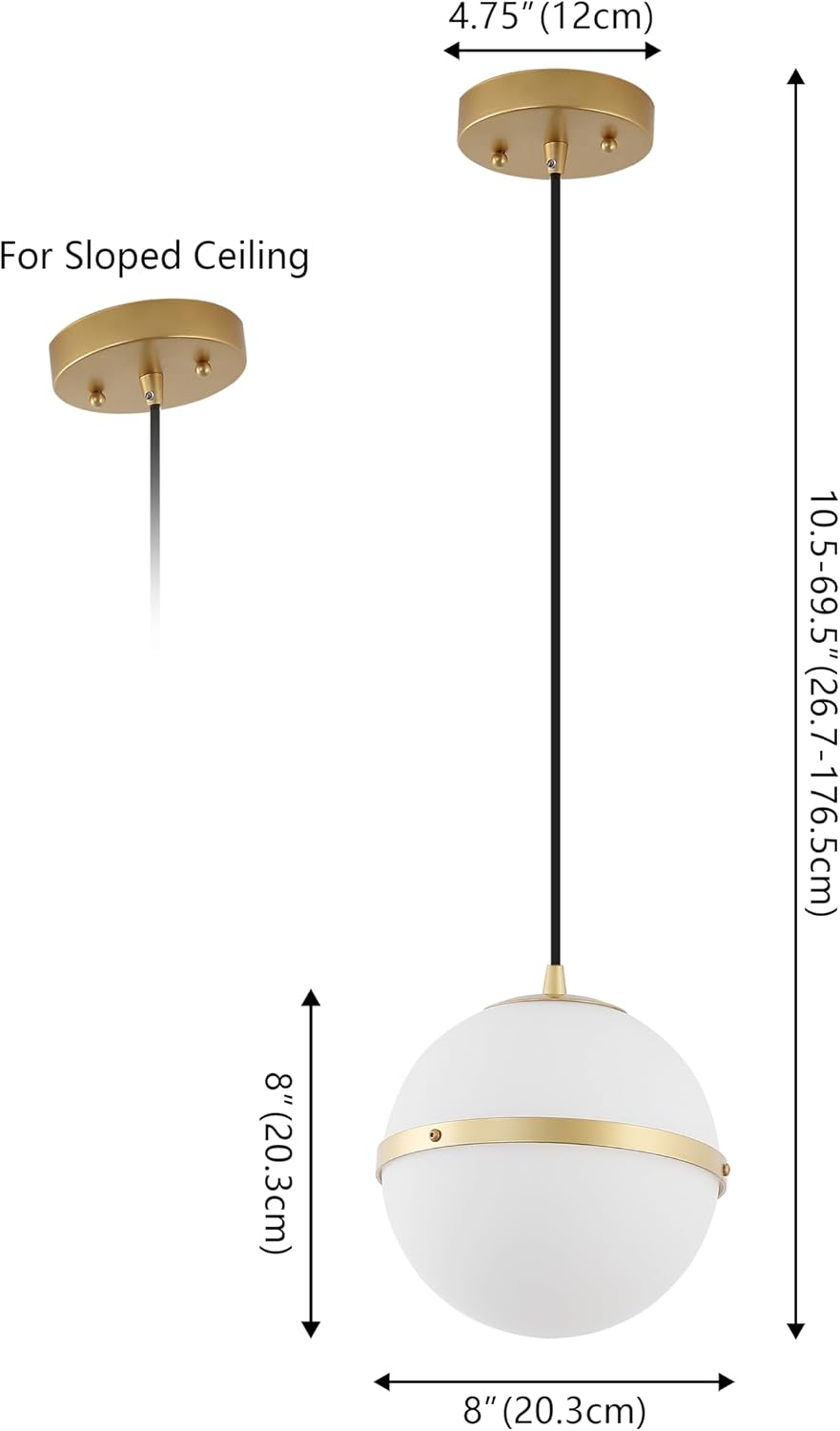 Gold White Globe LED Frosted Glass Pendant Light