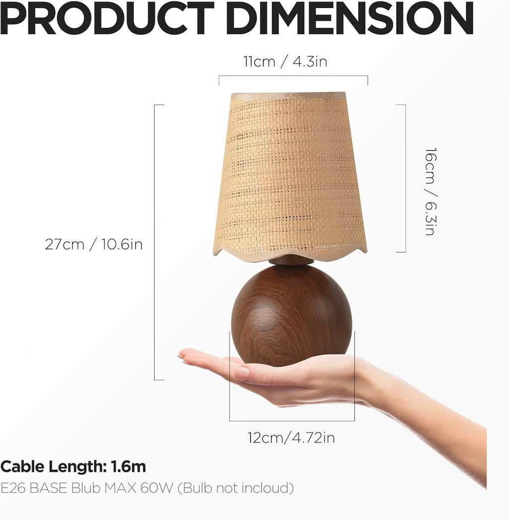 Boho Rattan Woven Shade Walnut Table Lamp