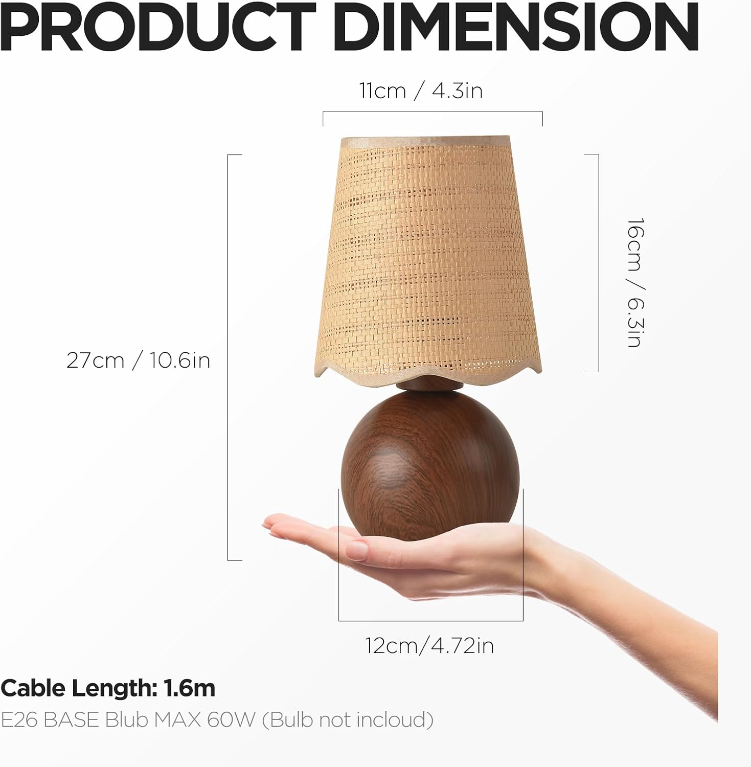 Boho Rattan Woven Shade Walnut Table Lamp