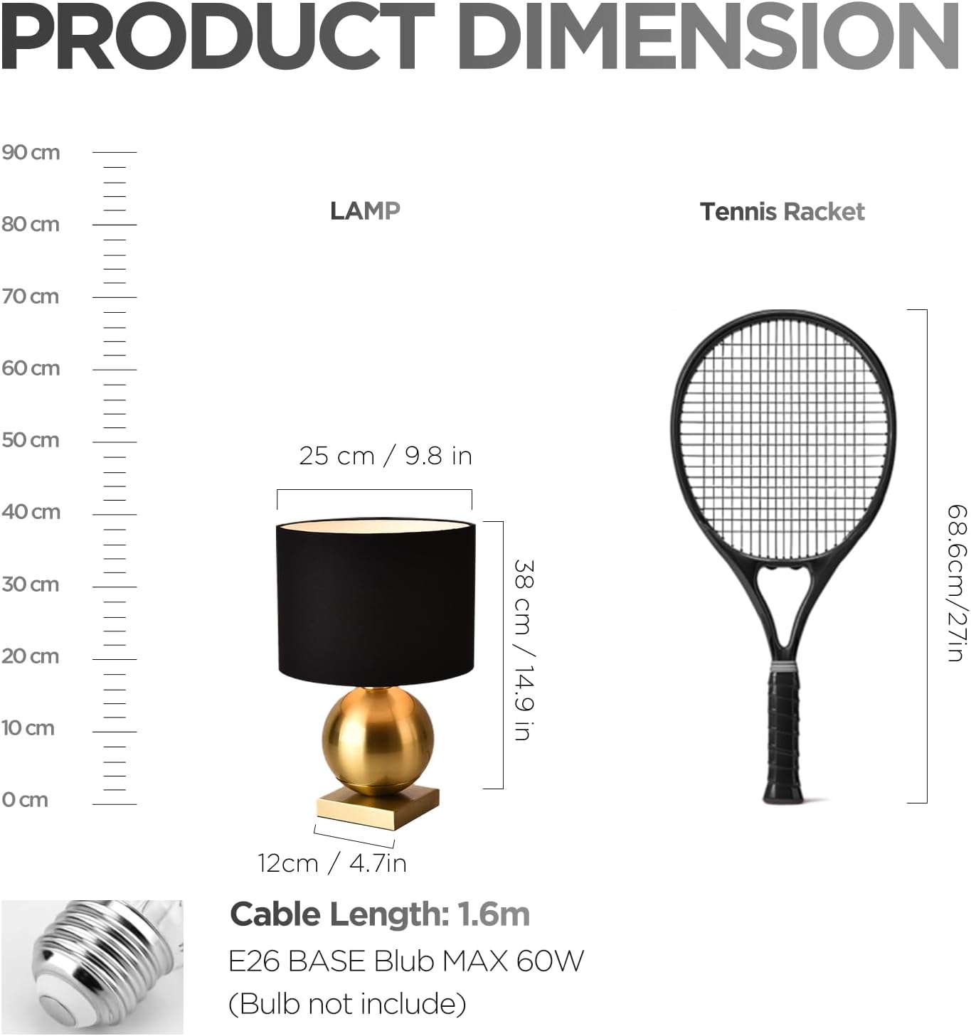 Gold Ball Black Shade Mid Century Table Lamp