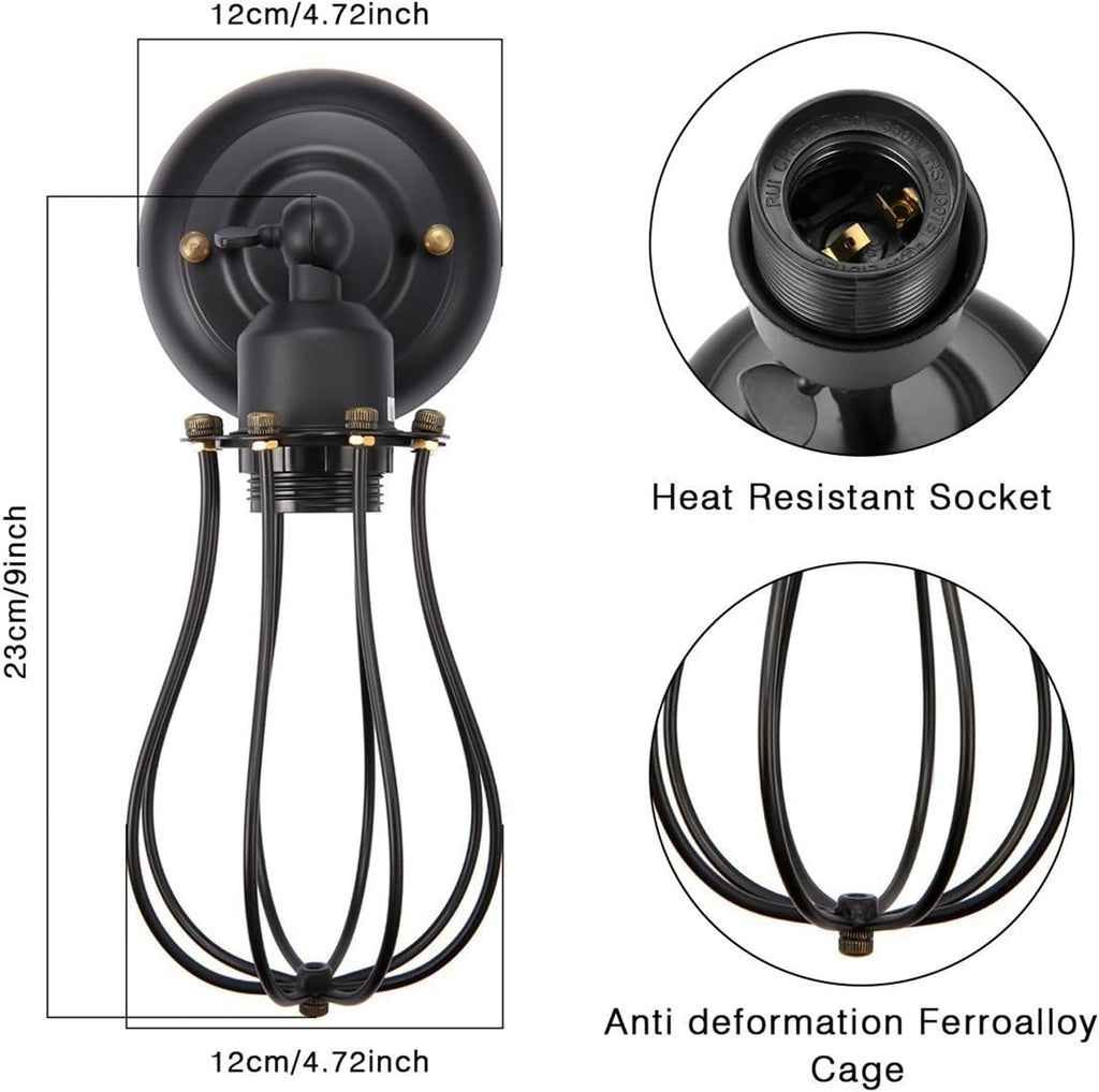 2 Pack Black Wire Cage Adjustable Industrial Wall Sconces