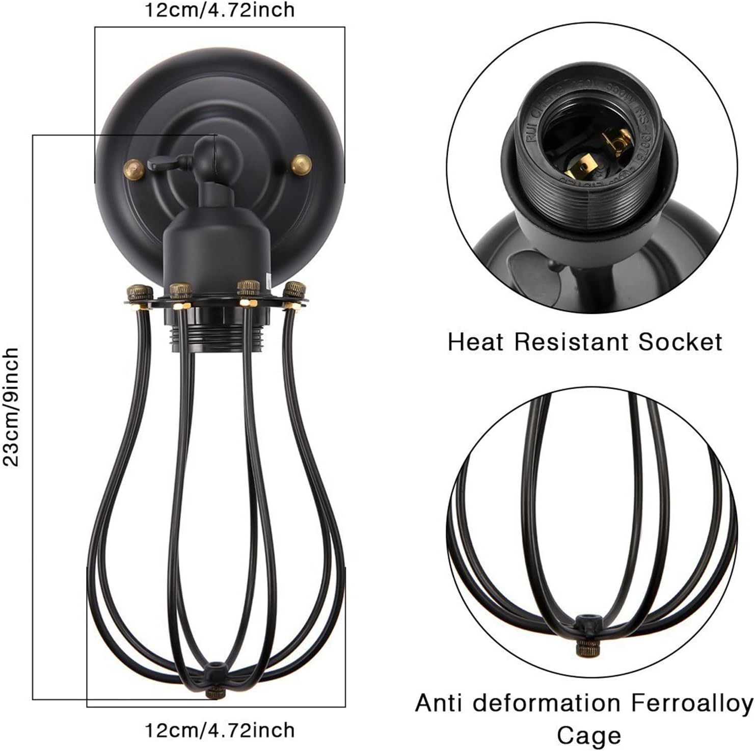 2 Pack Black Wire Cage Adjustable Industrial Wall Sconces