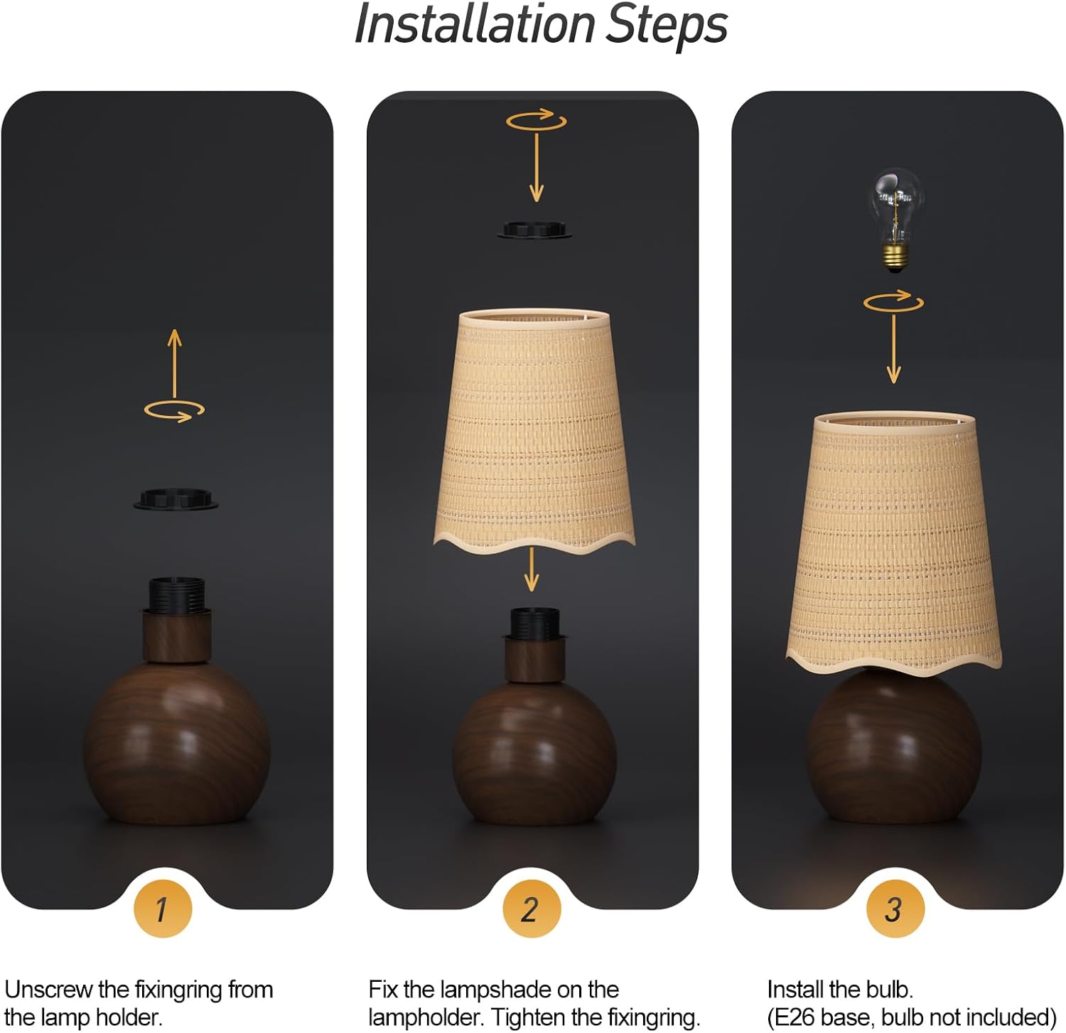 Boho Rattan Woven Shade Walnut Table Lamp