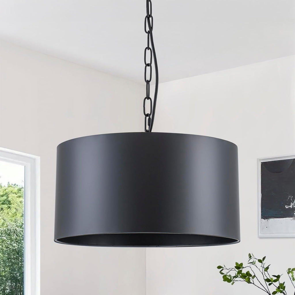 14.96" Black 3-Light Chain Drum Pendant Light