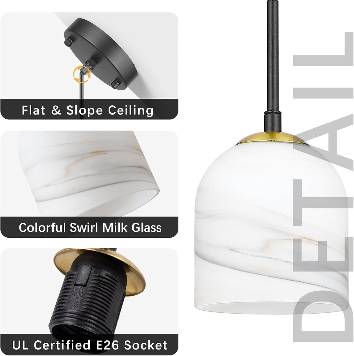 Colorful Swirl Milk Glass Mini Black Pendant Light