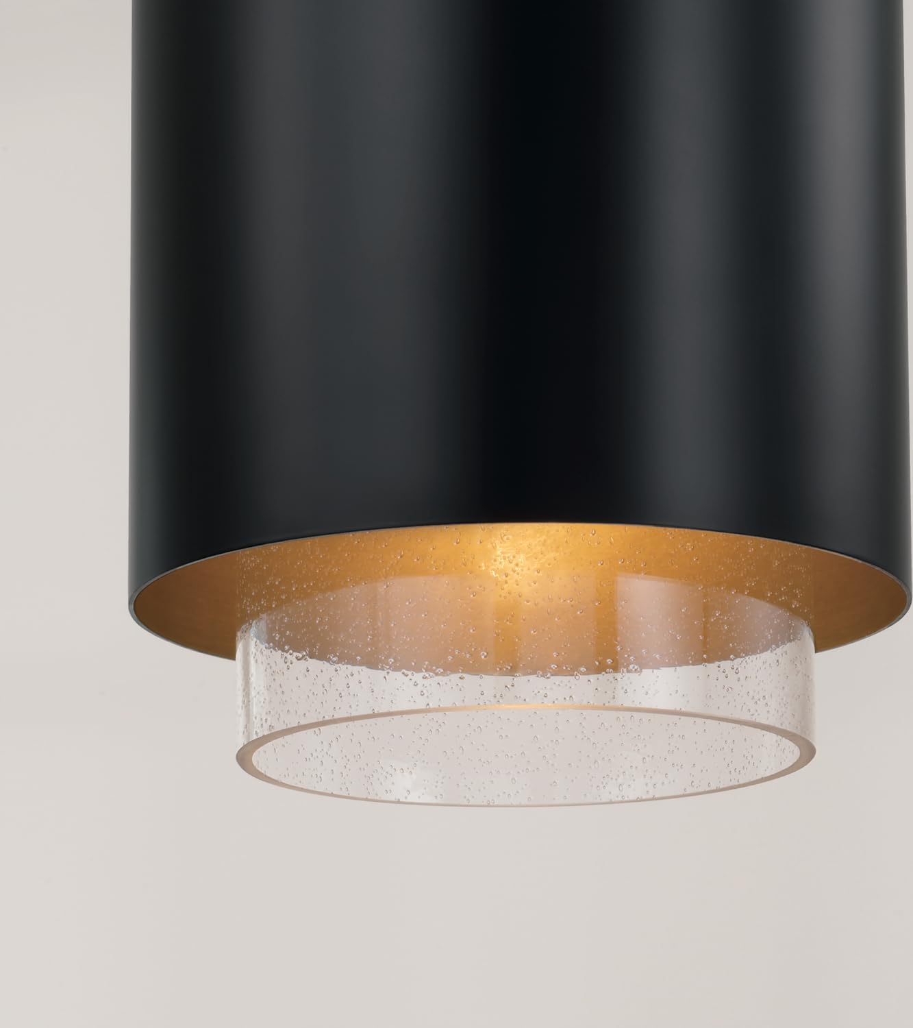 Matte Brass Black Seeded Glass Cylindrical Pendant Light