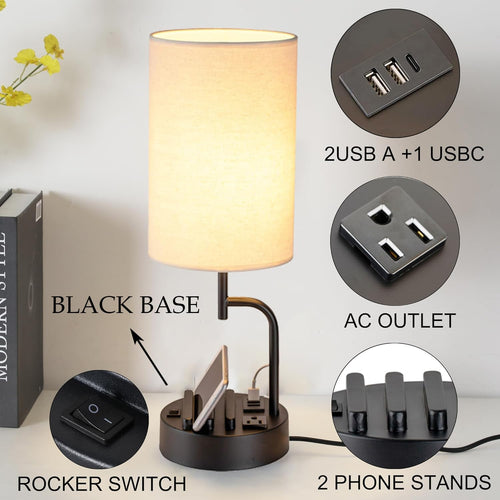 2 Pack Cream USB Charging Bedside Table Lamps