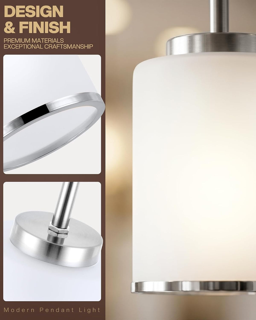 2-Pack Brushed Nickel Frosted Glass Pendant Lights