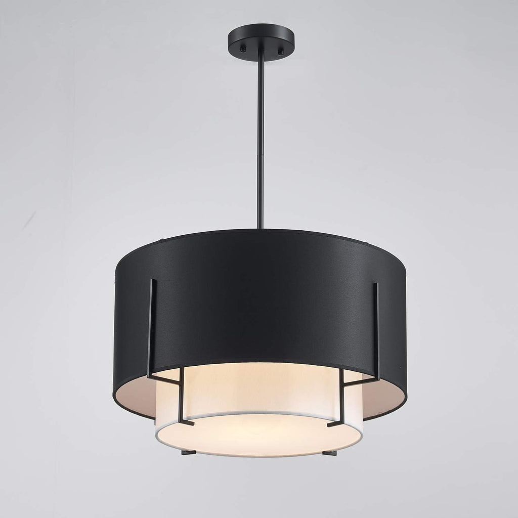 4-Light Black Farmhouse Drum Fabric Chandelier