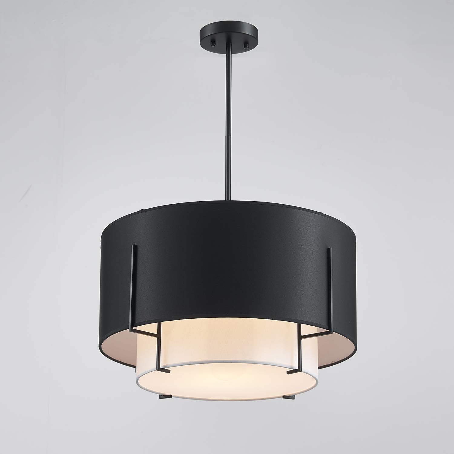 4-Light Black Farmhouse Drum Fabric Chandelier