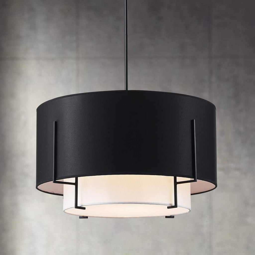 4-Light Black Farmhouse Drum Fabric Chandelier