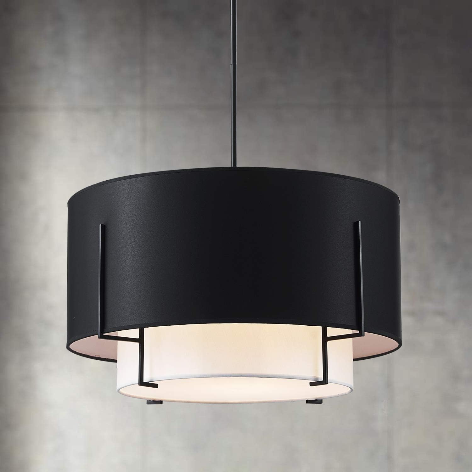 4-Light Black Farmhouse Drum Fabric Chandelier
