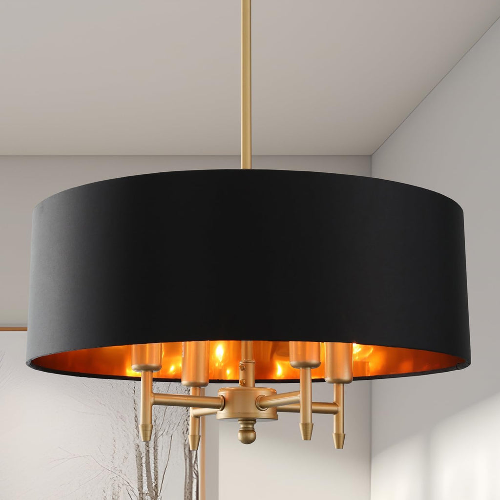 Gold Linen Drum 4-Light Chandelier