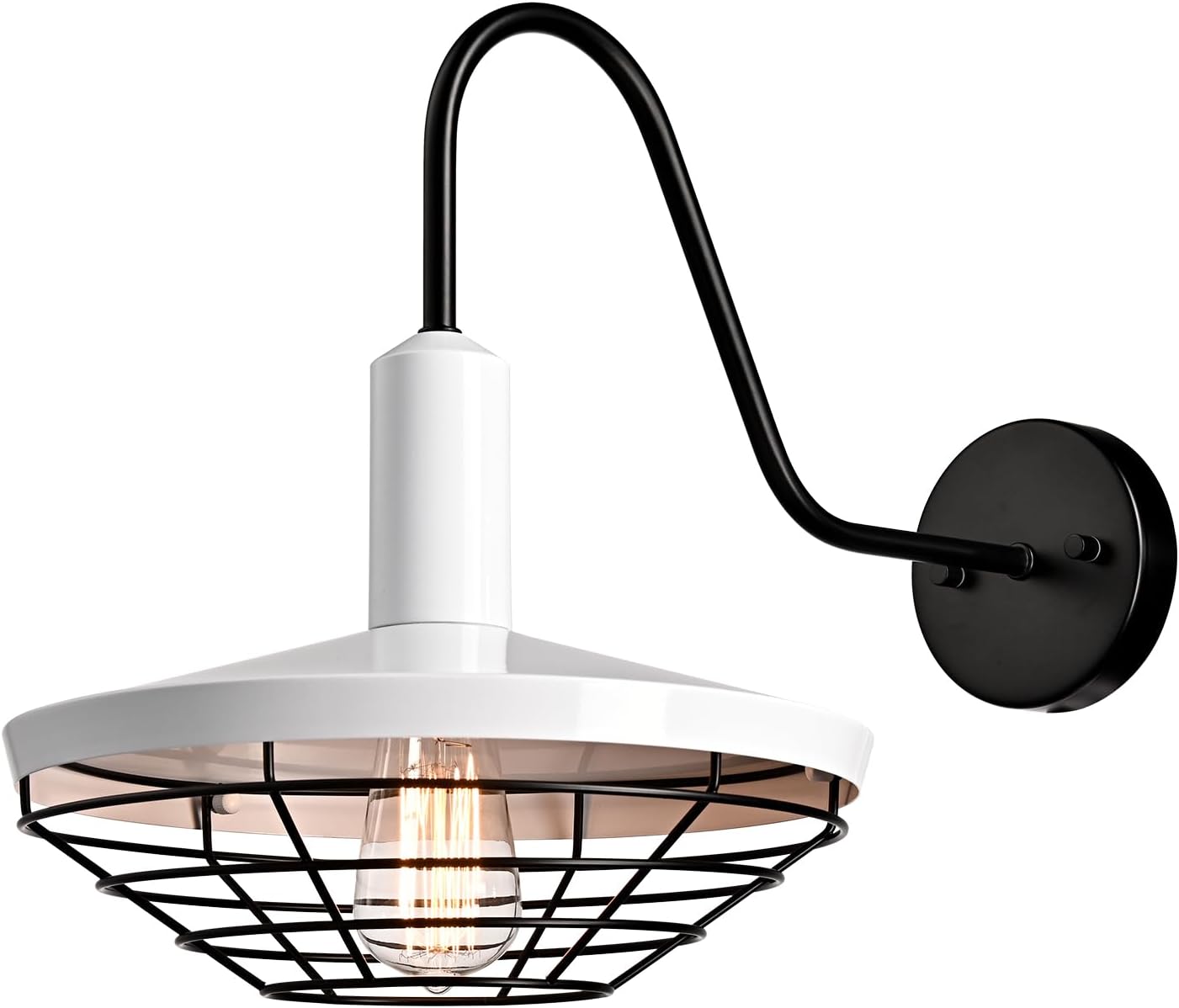 Black Cage Gooseneck White Barn Shade Farmhouse Wall Sconce