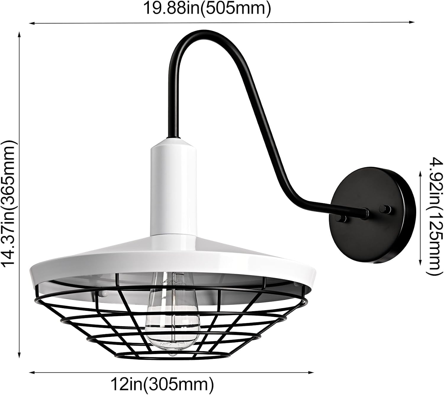 Black Cage Gooseneck White Barn Shade Farmhouse Wall Sconce