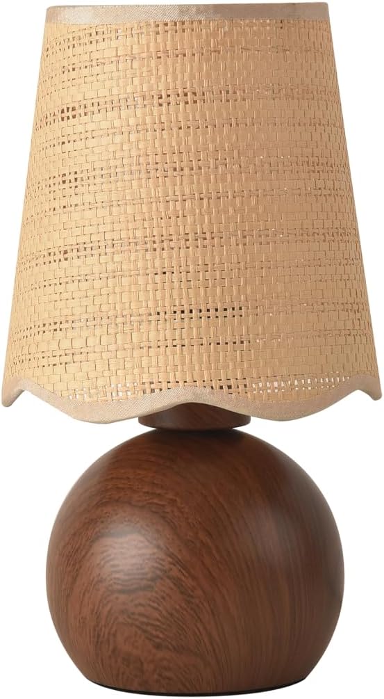Boho Rattan Woven Shade Walnut Table Lamp