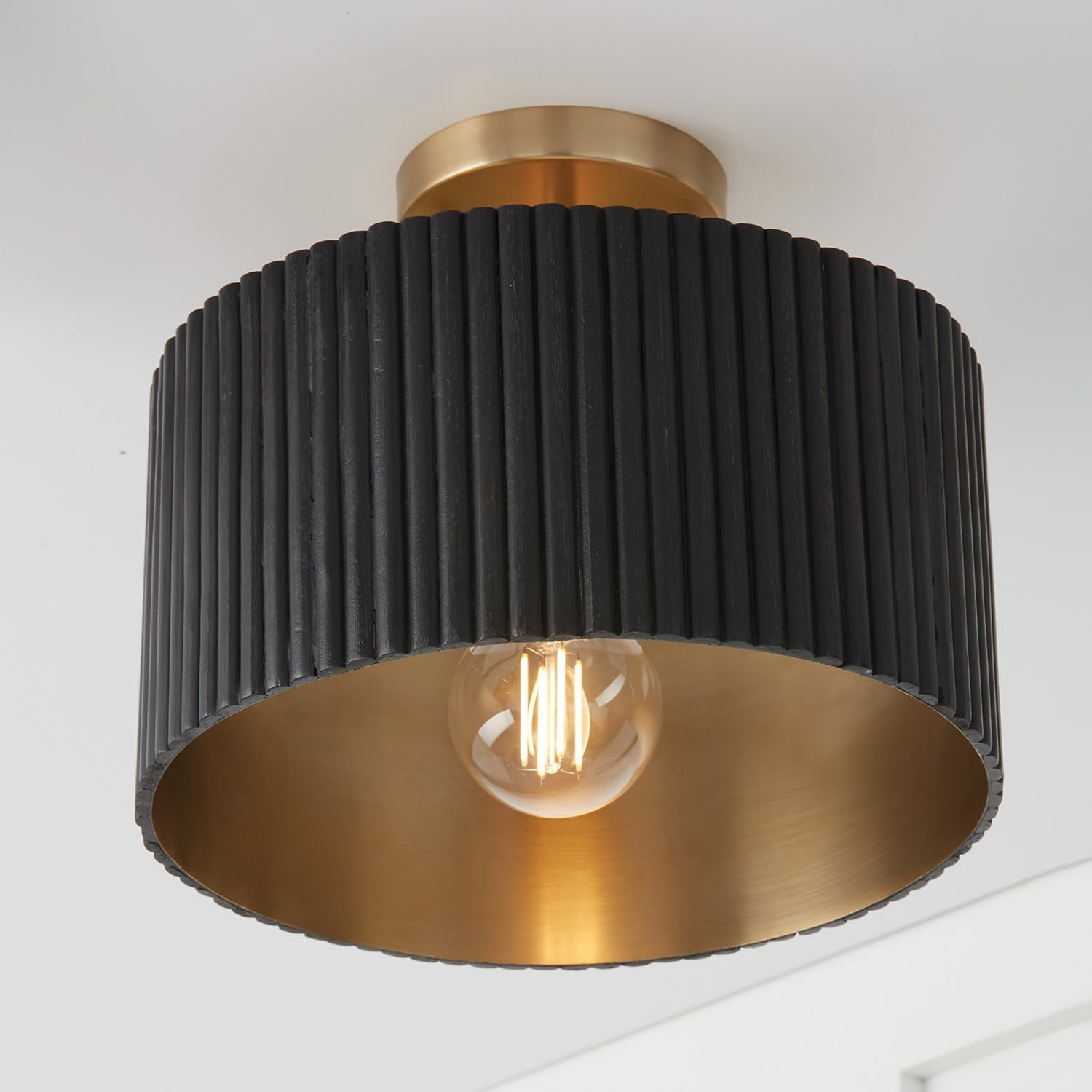 Black Wood Brass Convertible Drum Light