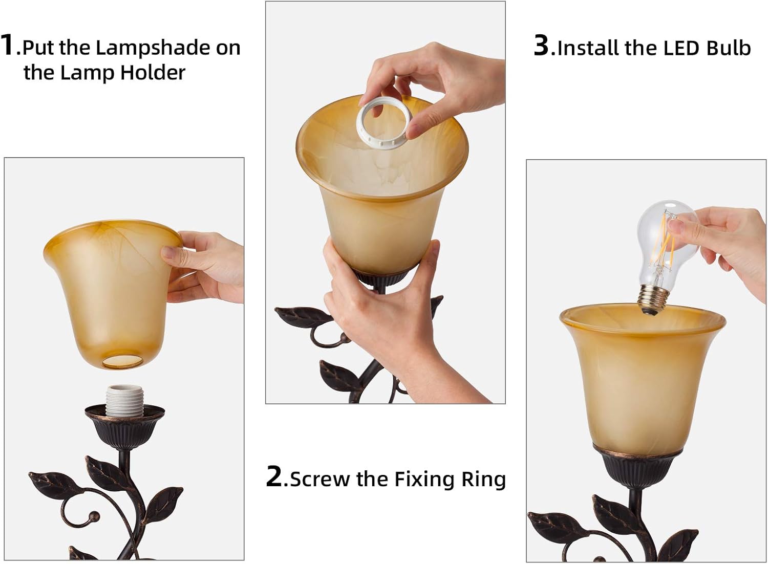 Bronze Leaf Amber Glass Touch Dimmable USB Table Lamp