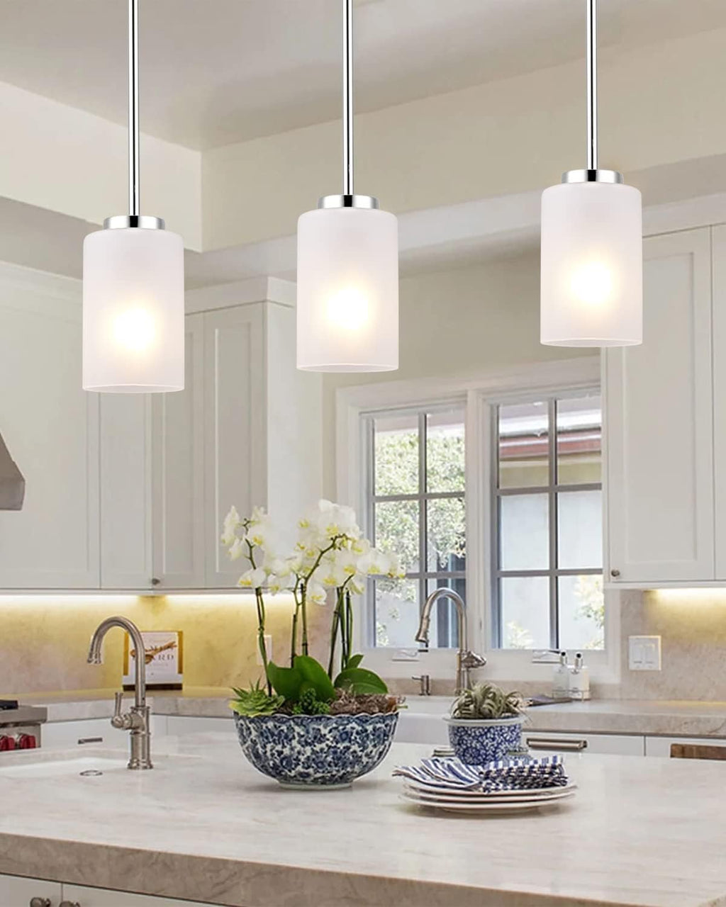 2-Pack Brushed Nickel Frosted Glass Mini Pendant Lights