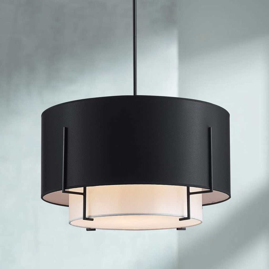 4-Light Black Farmhouse Drum Fabric Chandelier