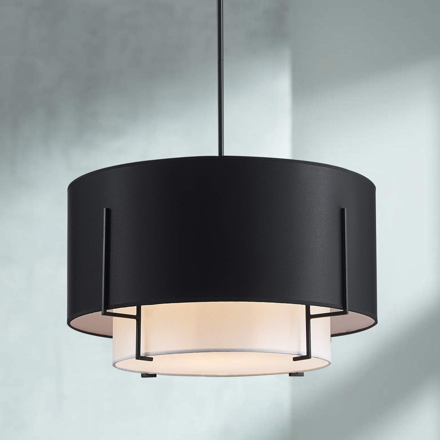 4-Light Black Farmhouse Drum Fabric Chandelier