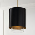 Matte Brass Black Seeded Glass Cylindrical Pendant Light