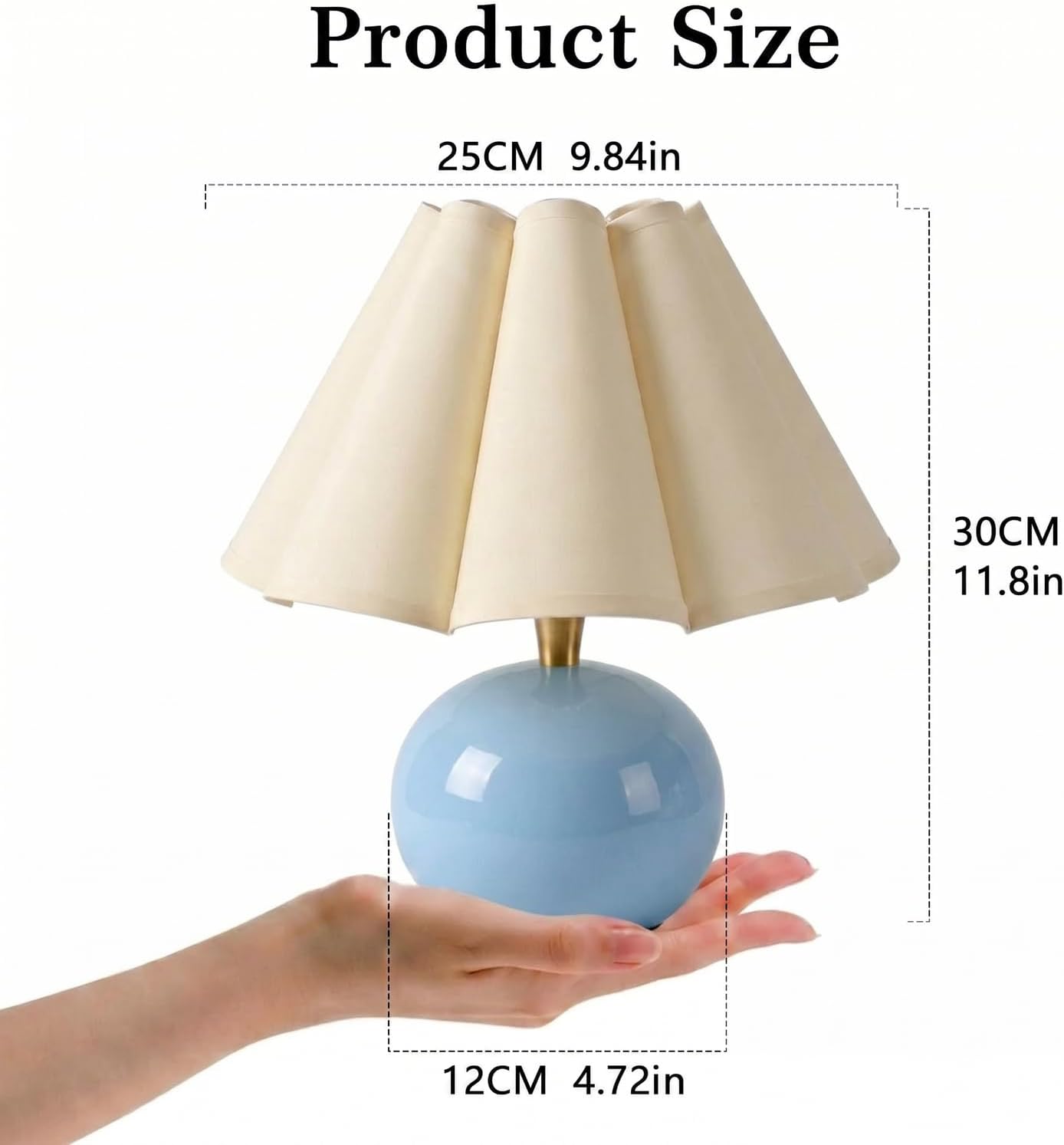 Blue Ceramic Dimmable Scalloped Fabric Shade Table Lamp
